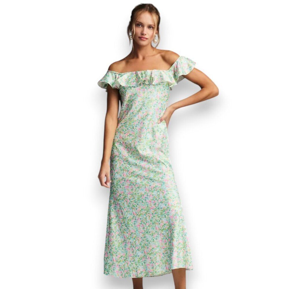 NWT BHLDN Anthropologie Ava Off-The-Shoulder Ruffled Midi Dress Size XL